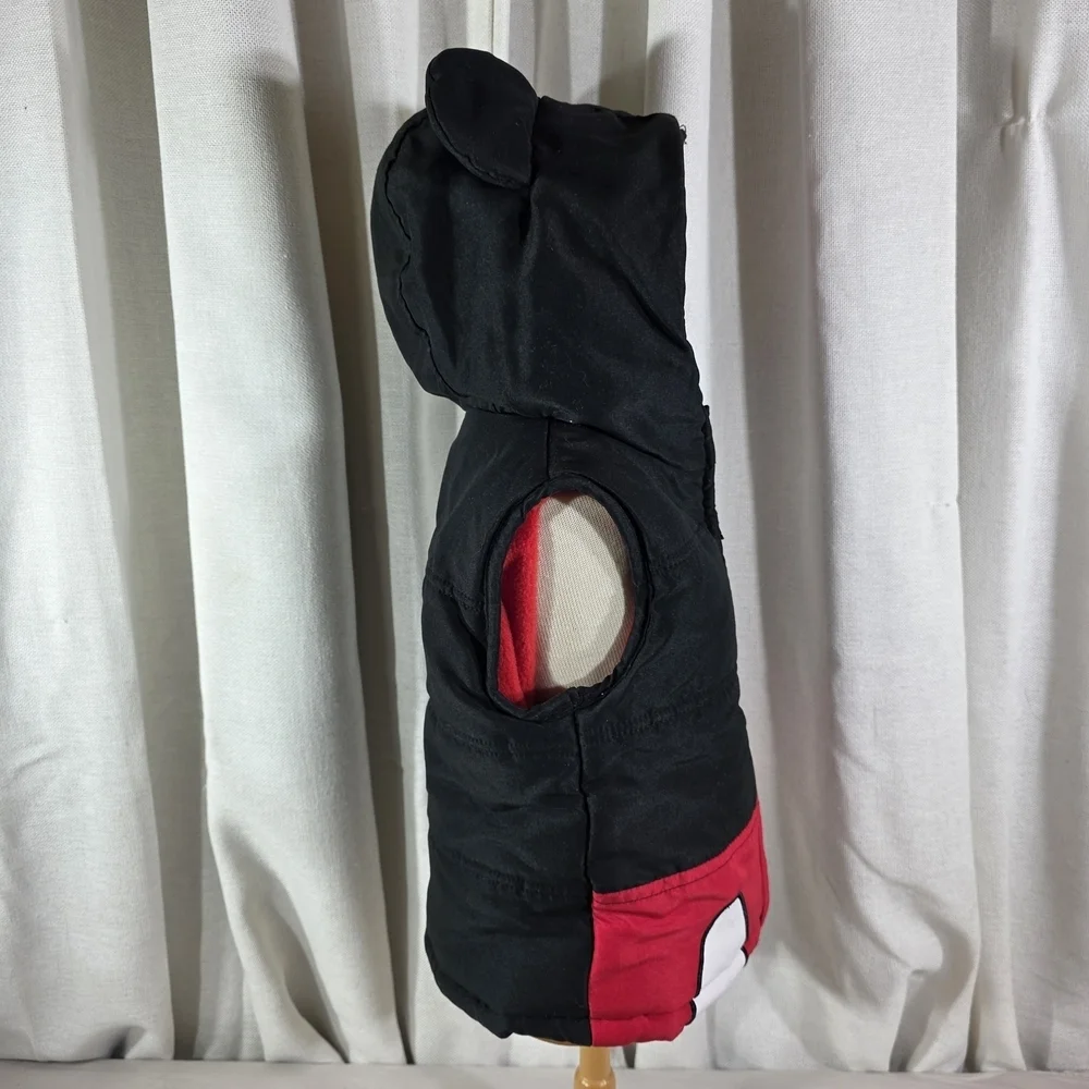 Disney Mickey Mouse Toddler Hooded Puffer Vest 3T Black Red Fleece Lined